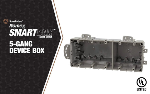 Beefy 5 Gang Multi Mount Device Box With Depth Adjustable For Horizontal And Vertical Installations, Heavy Duty 42lb Gray, Removable Nail Tabs For Metal Stud Mounting, Top Blocks For Secure Vertical Placement, Interior Mounting Blocks, gray 5-gang device box
