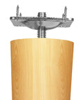 Four Piece Leg Mounting Plates With Screws Set for furniture legs, heavy duty steel bracket, shown with wooden leg attachment