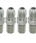 Four adapters from Beefy 70 Inch Flexible Stainless Steel Braided Transmission Cooler Lines Kit with six AN to NPT fittings.
