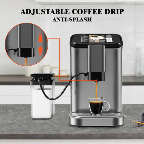 Super Automatic Espresso Machine Packs 20 Bar Pressure And Built In Conical Burr Grinder To Brew Smooth Lattes And Cappuccinos No Sweat Daily Routine with adjustable coffee drip.