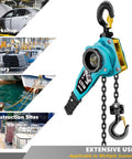 Beefy 3/4 Ton Manual Chain Hoist Come Along With 10 Ft Reach 1650 Lb Capacity G80 Chain Dual Heavy Duty Hooks Industrial Grade Steel Construction For Tough Jobs for workshop, factory, pier use