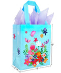 Mother's Day Gift Bags With Tissue Paper Floral Non-Woven Design 10x8x4.7 Inches Pink And Blue Two Pack Ideal For Wrapping Gifts For Mom Or Any Special Occasion