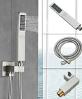 Brushed Nickel Shower System With 12 Inch Rain Head, Handheld Sprayer, Brass Valve, 1.5 Meter Stainless Hose, Wall Mounted Fixture