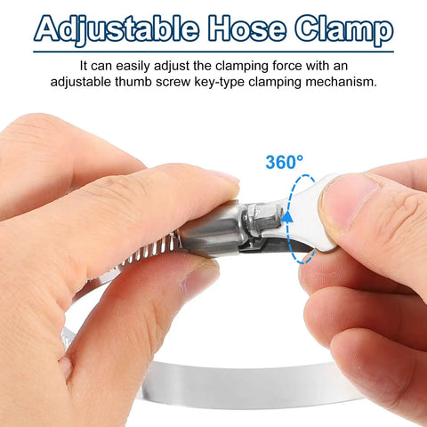 Close-up of 14 Piece Stainless Steel Hose Clamps Set 8 To 12mm Adjustable Thumb Screw Worm Gear Clamps for Fuel Lines Plumbing and Automotive