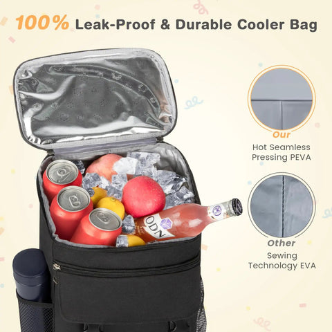 Open Insulated Leak Proof Cooler Backpack For All Day Munchies And Drinks Keep Food Cold Or Hot For 8 To 20 Hours with cans inside