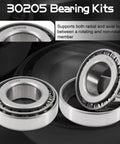Trailer bearing kit 30205 with TC seal 30x52x10mm; includes 52mm OD dust cover and cotter pin for 25mm axles (2 sets)