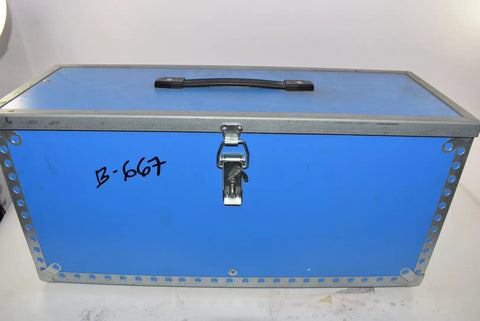 Blue storage case showing wear, possibly for TMJL 100 Hydraulic Pump Surplus Unused Item With Packaging Wear Or Missing