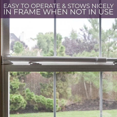Maxi Twist Tight Sliding Door Security Bar Extends 25 To 42 Inches Keeps The Bad Guys Out And Your Home Safe, shown on a window.