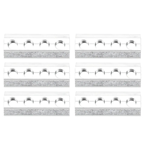 Six 8mm Heavy Duty Truck Bed T Slot Nuts with metal construction, designed for easy slide into L track for cargo securing.