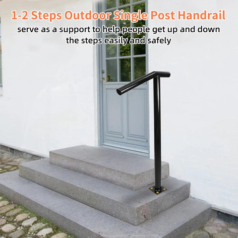 Super Solid Single Post Stair Handrail Built Heavy Duty For Outdoor Steps With Ergonomic Handles Giving You Hella Grip And Real Peace Of Mind When Climbing Daily on 1-2 steps.