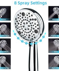 Two In One Shower System With 3 Setting High Pressure Rain Head And 8 Mode Handheld Spray Wall Mounted Chrome Fixture With 3 Way Diverter