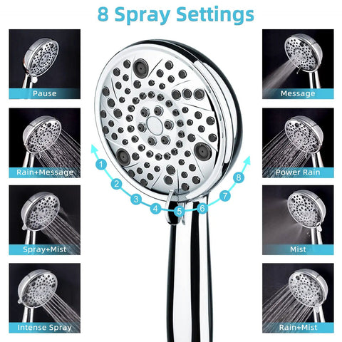 Two In One Shower System With 3 Setting High Pressure Rain Head And 8 Mode Handheld Spray Wall Mounted Chrome Fixture With 3 Way Diverter