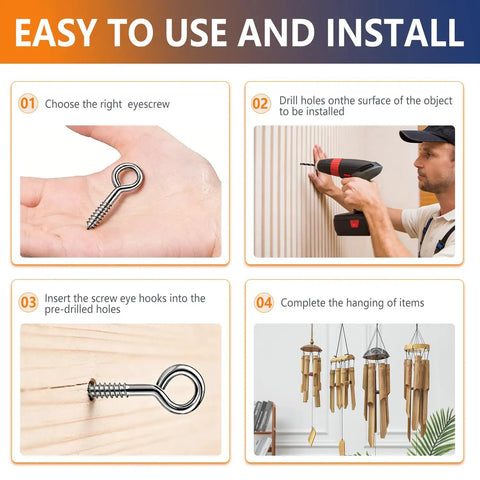 Heavy Duty Zinc Plated Eye Screws For Wood, 3 Inch Robust Threads Hold Fast Like A Champ, step-by-step installation guide.