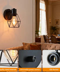 Black Industrial Wall Sconce with Dimmer and On Off Switch, adjustable cage head lighting in elegant living room