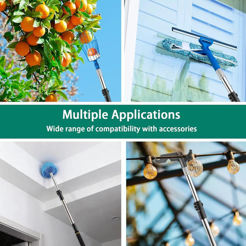 Heavy Duty Corner Guard Handle Extends 4.3 To 8.7 Feet, multipurpose use examples, fruit picking, window cleaning, dusting, light installation.