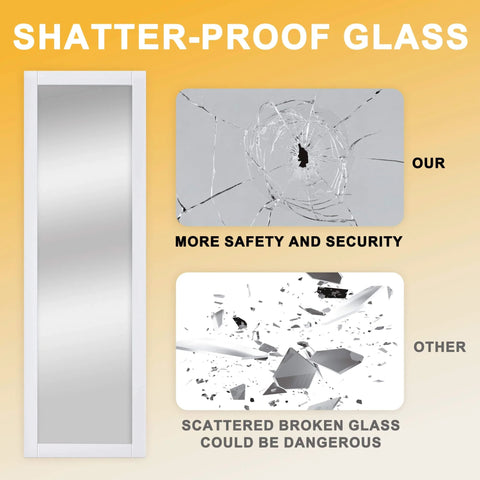 Comparison of shatter-proof glass in 36 By 84 Inch Solid Core Bifold Barn Door Set With Full Length Mirror against ordinary glass.