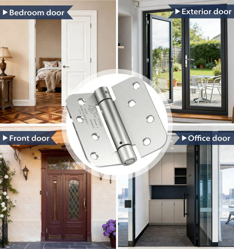 3 Pack 4 Inch Self Closing Door Hinges With 5/8 Inch Radius Corners In Brushed Nickel, Easy Install With Stainless Steel Mounting Screws For Kitchens Bathrooms Garages Offices And Interior Doors on bedroom, front, exterior and office doors