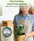 Woman holding plant with Soil Moisture Meter For Plants No Battery Required Hygrometer Sensor With Root Level Readings