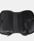 Interior of Waterproof Bike Frame Bag For On The Go Riders Front Beam Saddle Storage Pouch showing compartments and straps.