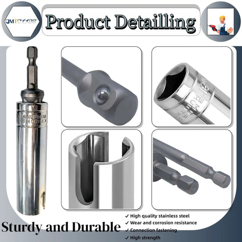 Power Drill Jack Adapter For Scissor Jacks Three Eighths Socket RV Trailer Drill Kit chrome detail and steel construction