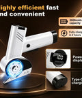 Top Rated Cordless Electric Scissors With 4 Speed Settings And Five Spare Blades showing power display and Type-C charging port.