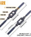 Adjustable Tap Reamer Wrench Handle Made From Alloy Steel, Fits 4-12 Mm Or 8/16-1/2 Inch UNC/UNF Taps, High-Hardness, Size Diagram