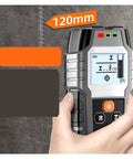 Game Changer Wall Scanner And Upgraded Stud Finder With Integrated Rebar Locator Plus Metal Wire Detector For Quick And Reliable Concrete Thickness Checks On Any Job Site, showing accurate readings on display.