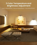 Wireless Rechargeable Wall Sconces Featuring 7500mAh Battery Power Adjustable RGB Color Changing And Warm Cool Ambient Lighting Modes, showcasing color temperature options in a living room.