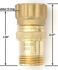 Close-up of brass lead-free water pressure regulator with 3/4 in hose thread, 20–30 PSI