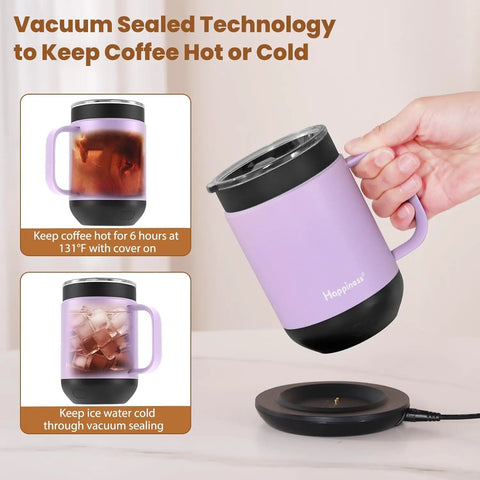 Precision Temp Control Self Heating Coffee Mug Rechargeable Smart Cup Keeps Your Java Piping Hot For Hours with vacuum sealing technology.
