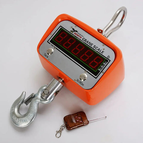Heavy Duty Digital Crane Scale With Bright LED Screen And Two Pound Increments Spanning Six Thousand Lbs Capacity with remote control.