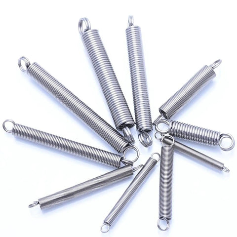 5 Piece 0.5mm Wire Diameter 3Mm Outer Dia 15 To 120Mm Length Stainless Steel Extension Springs Are Totally Tough And Built Durable For Long Heavy Duty Use In Auto Repair, Electronics Fixin', Home Rides, And Any Other Sick Projects Without Deforming Or laid out on a white background.