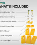 Gravity Heel Kit Pushblock Accessory For Table Saws And Jointers showing included components and yellow gravity heels.