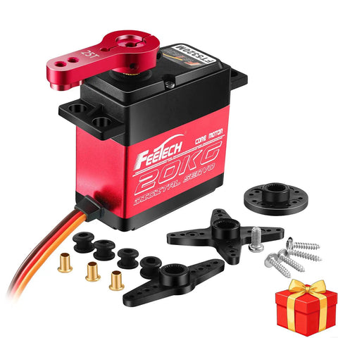 Beefy High Torque Waterproof RC Servo With Full Metal Gear And Aluminum Case 7 Point 4V High Voltage Digital Servo Delivers 20Kg Torque 180 Degree Swing Built For 1 8th And 1 10th Scale RC Cars And Trucks with accessories and a gift box