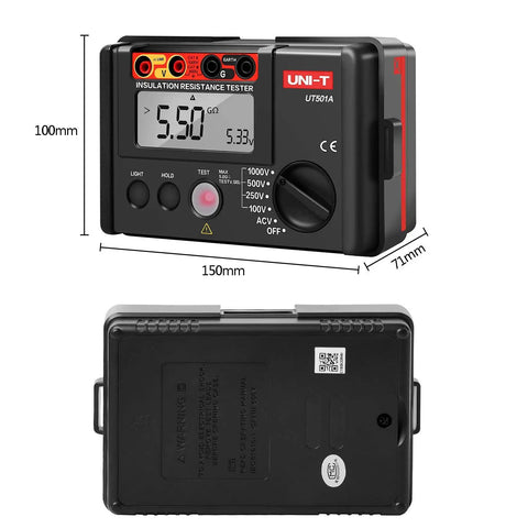 Insulation Resistance Megohmmeter 1000V Tester With 0-5 Gohm Range And Backlit 2000 Count LCD, Measures Up To 1000 Mohm At 750V, High Voltage Electrical Tester Compatible With Standard Banana Leads