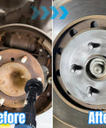 Before and after cleaning using Pro Grade Wheel Hub Cleaning Kit With 8 Grinding Heads, Rust Busting And Surface Polishing For Cars, Trucks And SUVs, Fits Power Drill, Ultimate Brake Hub Cleaner For Quick Hassle Free Maintenance showing restored brake hub.