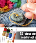 37 Piece Hand Sewing Tool Set With Big Eye Stainless Steel Needles, Threaders, And Repair Kit for sewing and stitching on denim.
