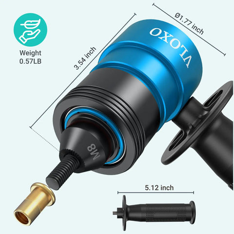 Badass Rivet Nut Drill Adapter For Standard Electric Drills Heavy Duty Nutsert Toolkit featuring hex socket, lightweight, fits M3 to 8mm screws.