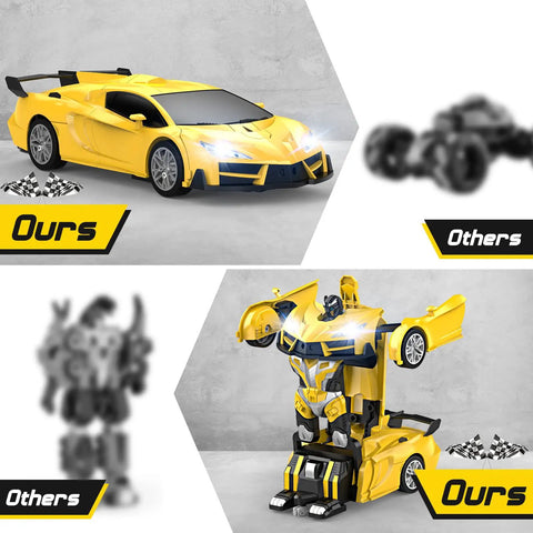 Dope Transform RC Car for Kids 3 to 8, 2.4GHz Remote, yellow car and robot with flashing headlights, 1:16 scale, dual modes