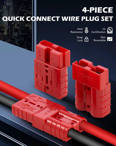 Two Pack 50 Amp Wire Connector Kit For 6 To 12 Gauge Cables Plug And Play Quick Connect Disconnect Set For 12V 24V 36V Batteries