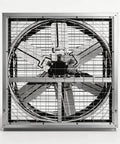 Boss Level Industrial Exhaust Fan Features Savage Six Blade Turbine Design, front view showcasing metal frame and turbine blades.