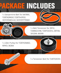 Package includes Upgrade Your BMW 3.0L Ride Smooth With A Fresh Serpentine Drive Belt Tensioner And Idler Pulley Kit For 2006 To 2013 Models Like The 325i 328xi And X3 That Keep The Engine Purring Without Any Weird Noises Or Slippage. with belt, tensioner, pulley, bolts