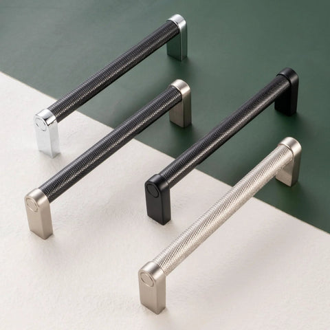 Black And Nickel Knurled Cabinet Pulls Three And Three Quarter Inch Hole Centers Solid Metal Handles Pack Of Ten