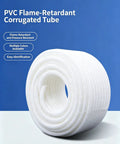 Top Shelf Heavy Duty Pvc Corrugated Industrial Electrical Conduit Flexible Wire Cable Protector Tube With Flame Retardant Coating rolled up on blue background.