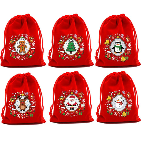 Six Pack Premium Holiday Gift Bags 20x30cm Bulk Set For Christmas Treats, Decorations, Sweets, And Party Supplies Storage Pouches