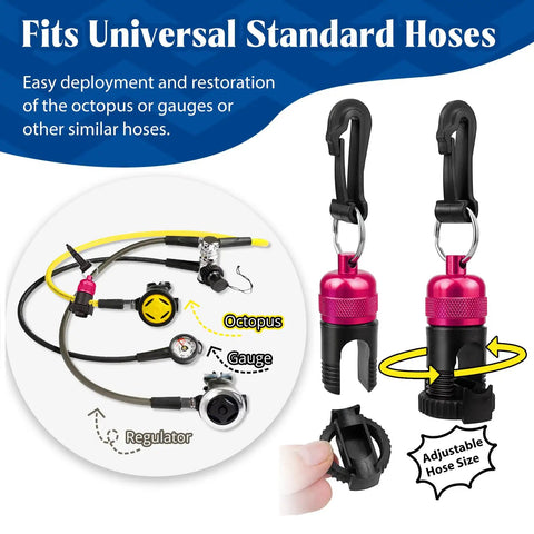 Magnetic Scuba Regulator Hose Holder For Octopus And Hose, Adjustable Tank Retainer Clip Attaches To Your BCD, Red 2 Pack