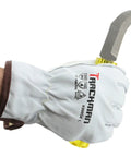 Beefed-Up Goatskin Leather Work Gloves With Kevlar Liner For Cut And Puncture Resistance Arc Flash 4 Protection A4 Level in action