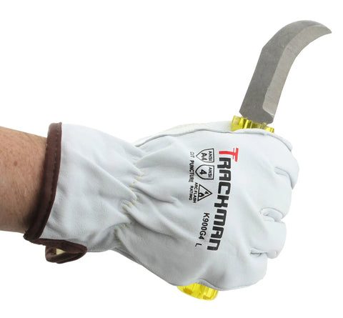 Beefed-Up Goatskin Leather Work Gloves With Kevlar Liner For Cut And Puncture Resistance Arc Flash 4 Protection A4 Level in action