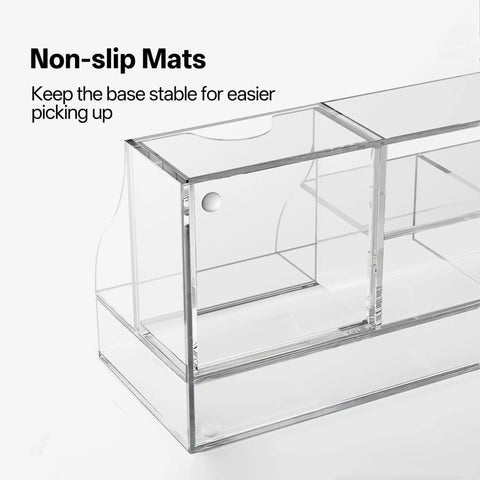 Acrylic Desk Organizer With Six Compartments showing non-slip mats for stability, ideal for home office or dorm use.