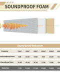 Soundproof foam diagram illustrating sound level reduction with and without foam at different frequencies.